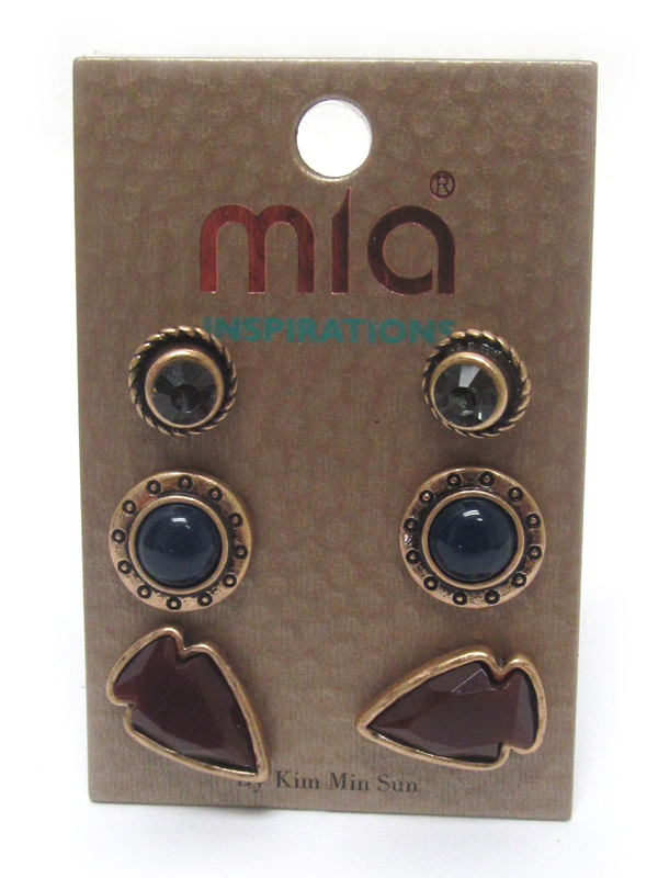 Fall color mixed shape three pair earring set