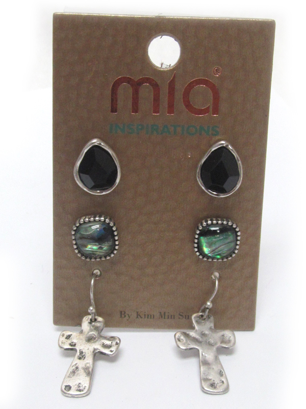 Fall color mixed shape three pair earring set