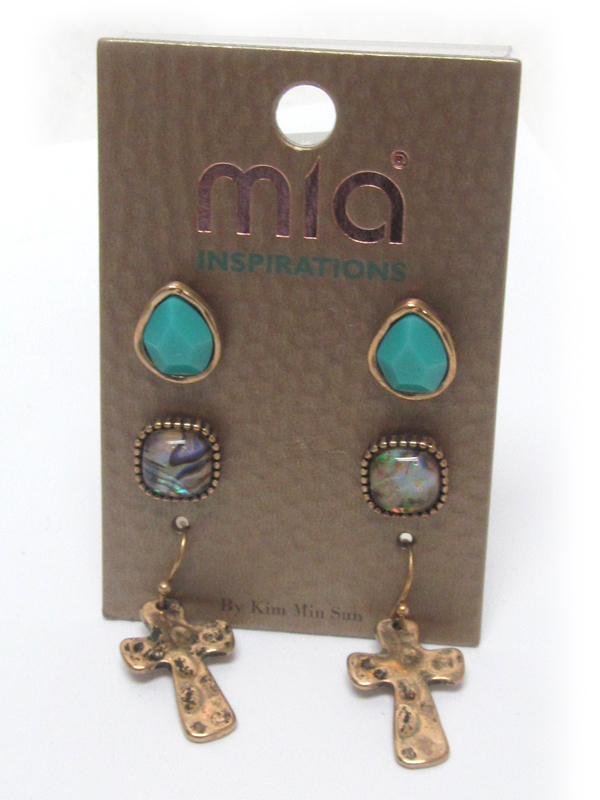 Fall color mixed shape three pair earring set