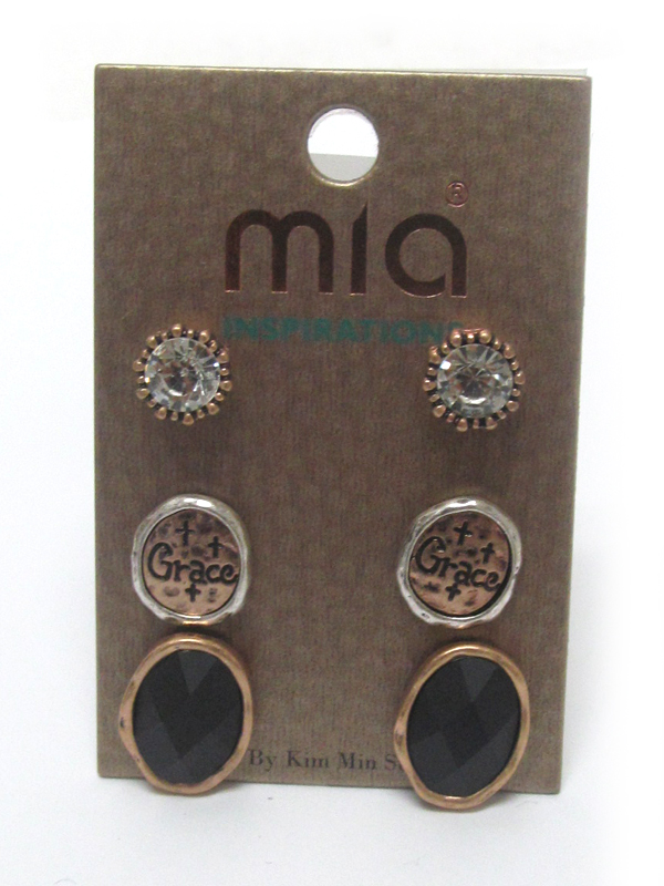 Fall color mixed shape three pair earring set