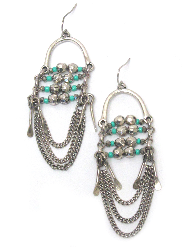 Beads and hanging chain drop earring 