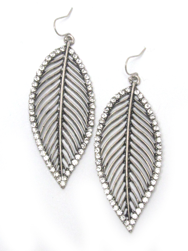 Crystal stud metal leaves earring