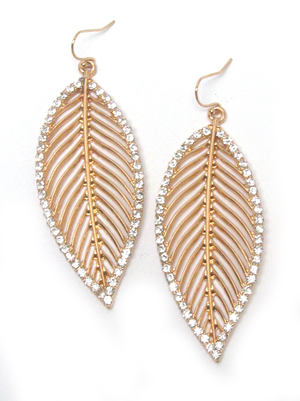 Crystal stud metal leaves earring