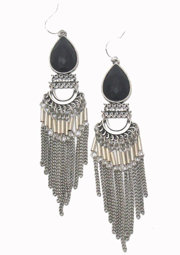 Teardrop stone with tassel drop earring