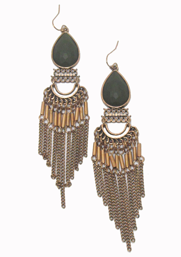 Teardrop stone with tassel drop earring