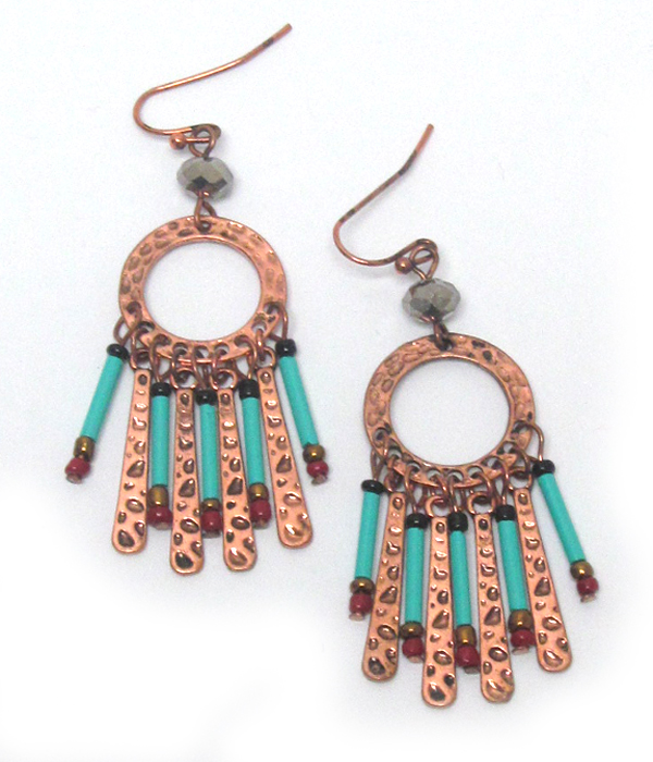 Bohemian metal and beads drop earring