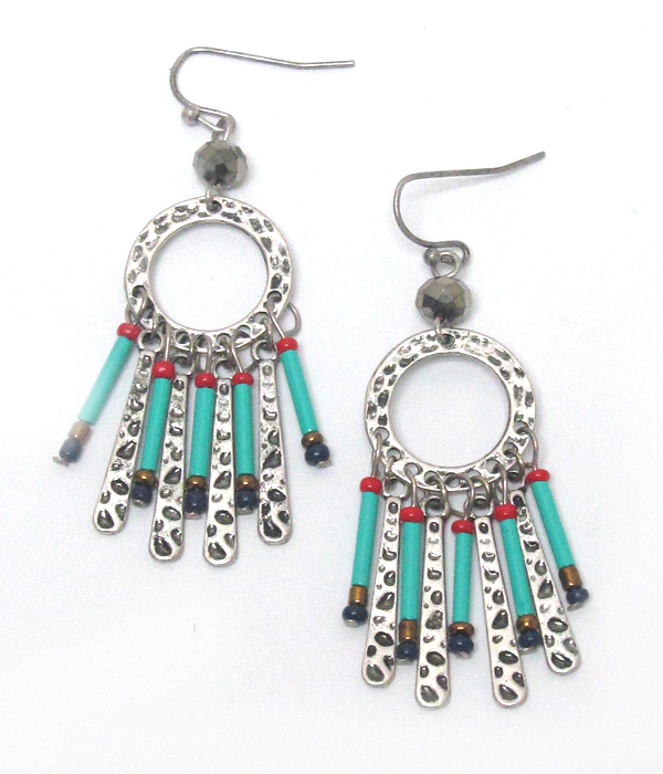 Bohemian metal and beads drop earring