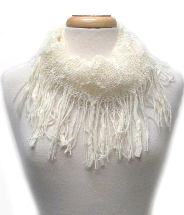 Fringe trim mini infinity scarf