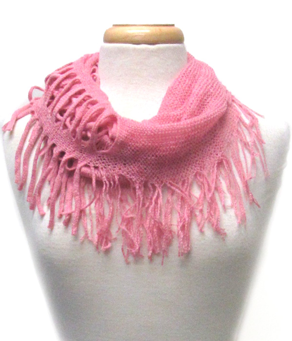 Fringe trim mini infinity scarf