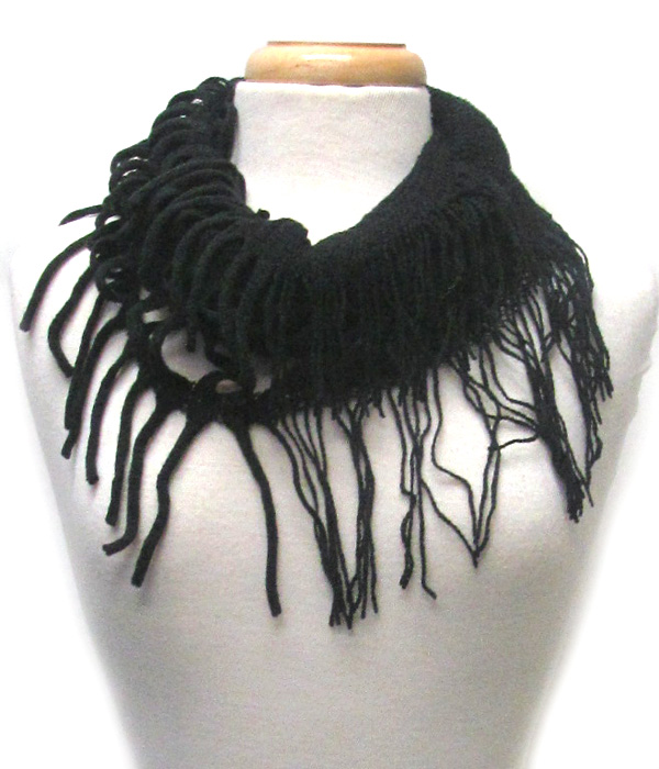 Fringe trim mini infinity scarf