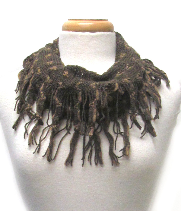 Fringe trim mini infinity scarf