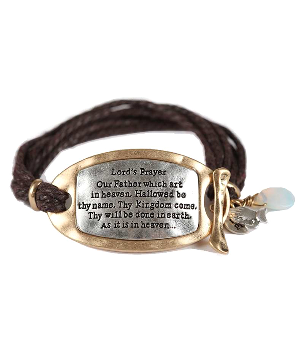 Religious inspiration hammered plate toggle bracelet - lords prayer