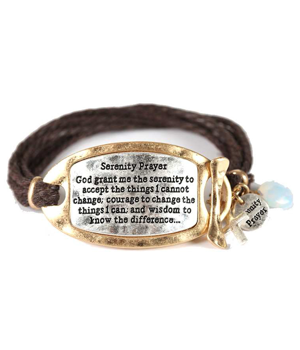 Religious inspiration hammered plate toggle bracelet - serenity prayer
