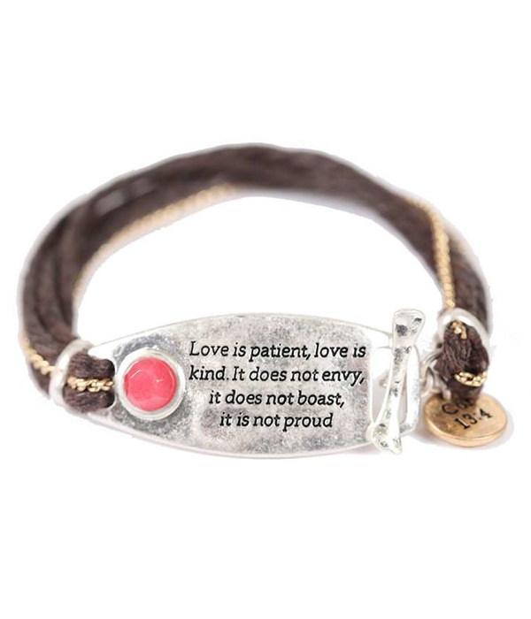 Religious inspiration hammered plate toggle bracelet - love