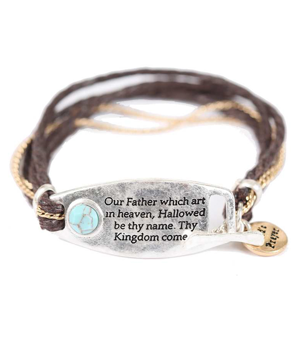 Religious inspiration hammered plate toggle bracelet - lords prayer