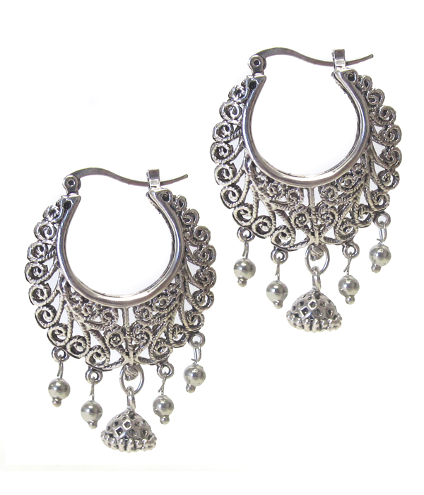 Vintage tibetan silver metal filigree hollow hoop earring