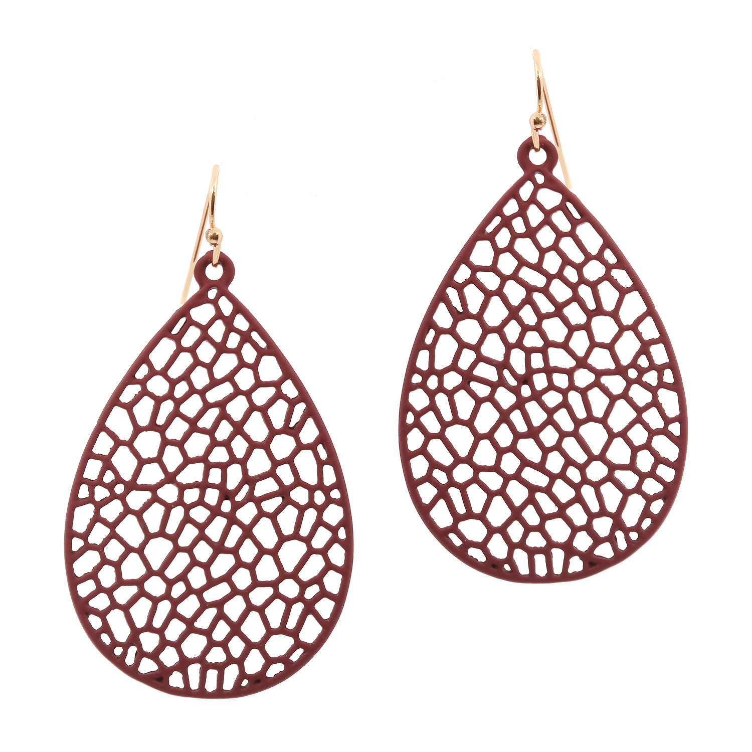Metal filigree color rubber coated teardrop earring