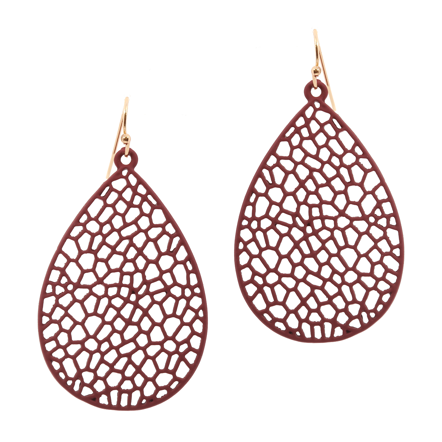 METAL FILIGREE COLOR RUBBER COATED TEARDROP EARRING