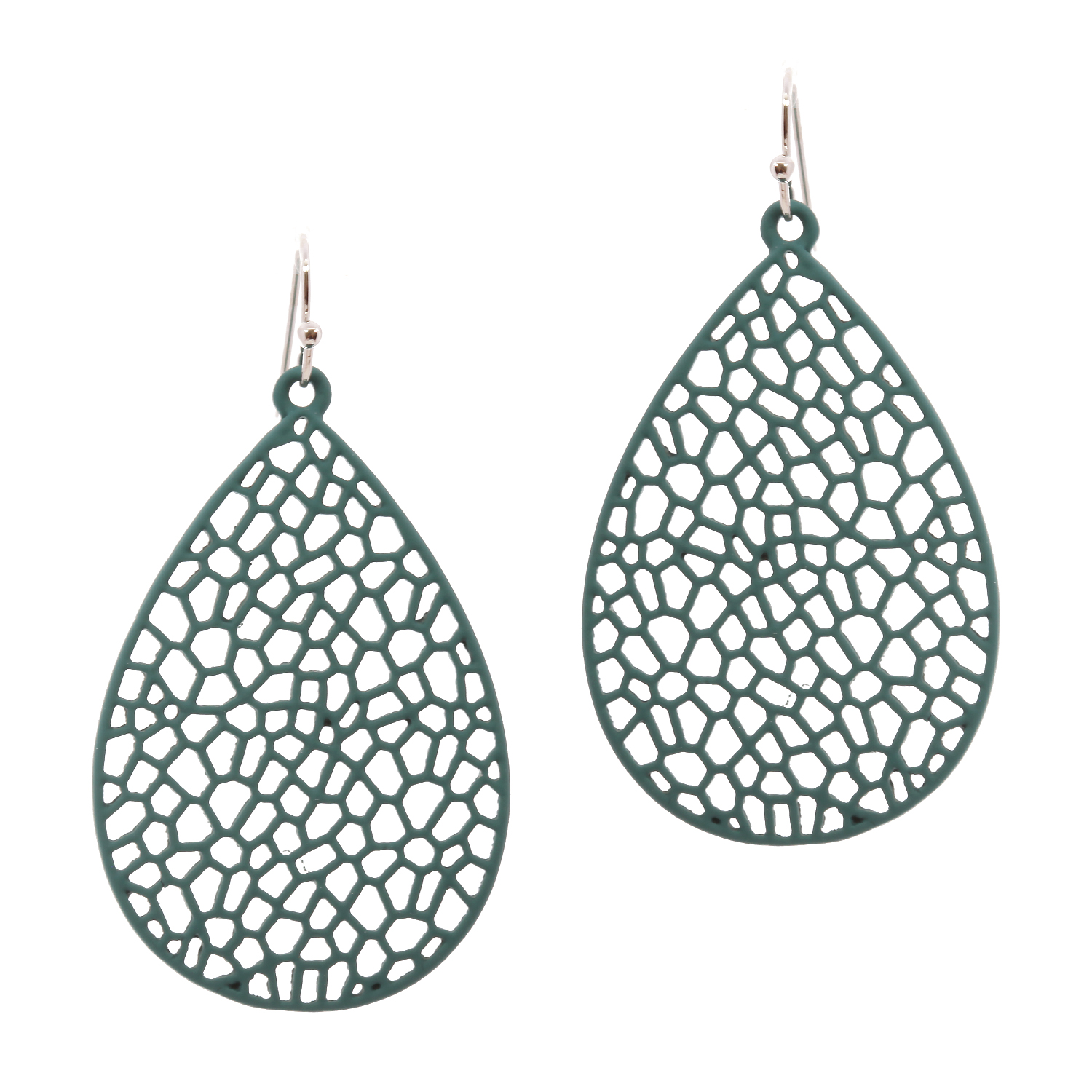 Metal filigree color rubber coated teardrop earring