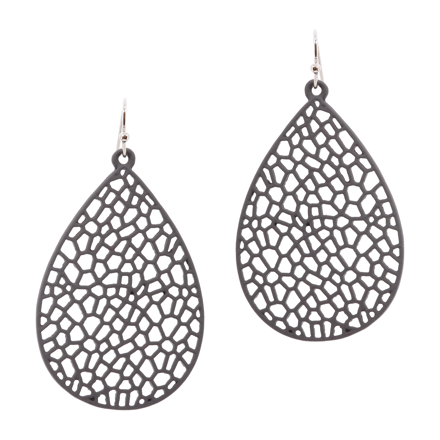 Metal filigree color rubber coated teardrop earring