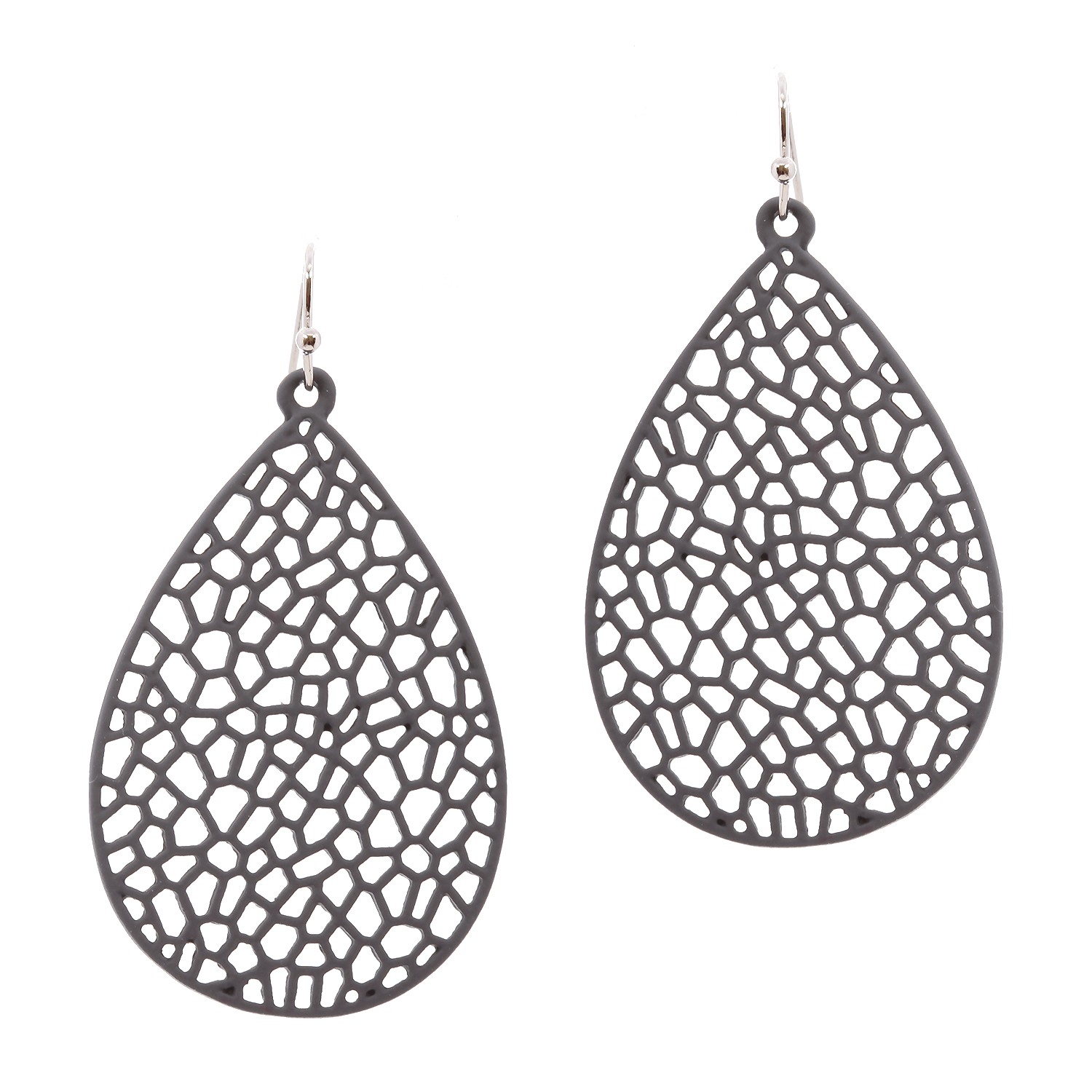 METAL FILIGREE COLOR RUBBER COATED TEARDROP EARRING