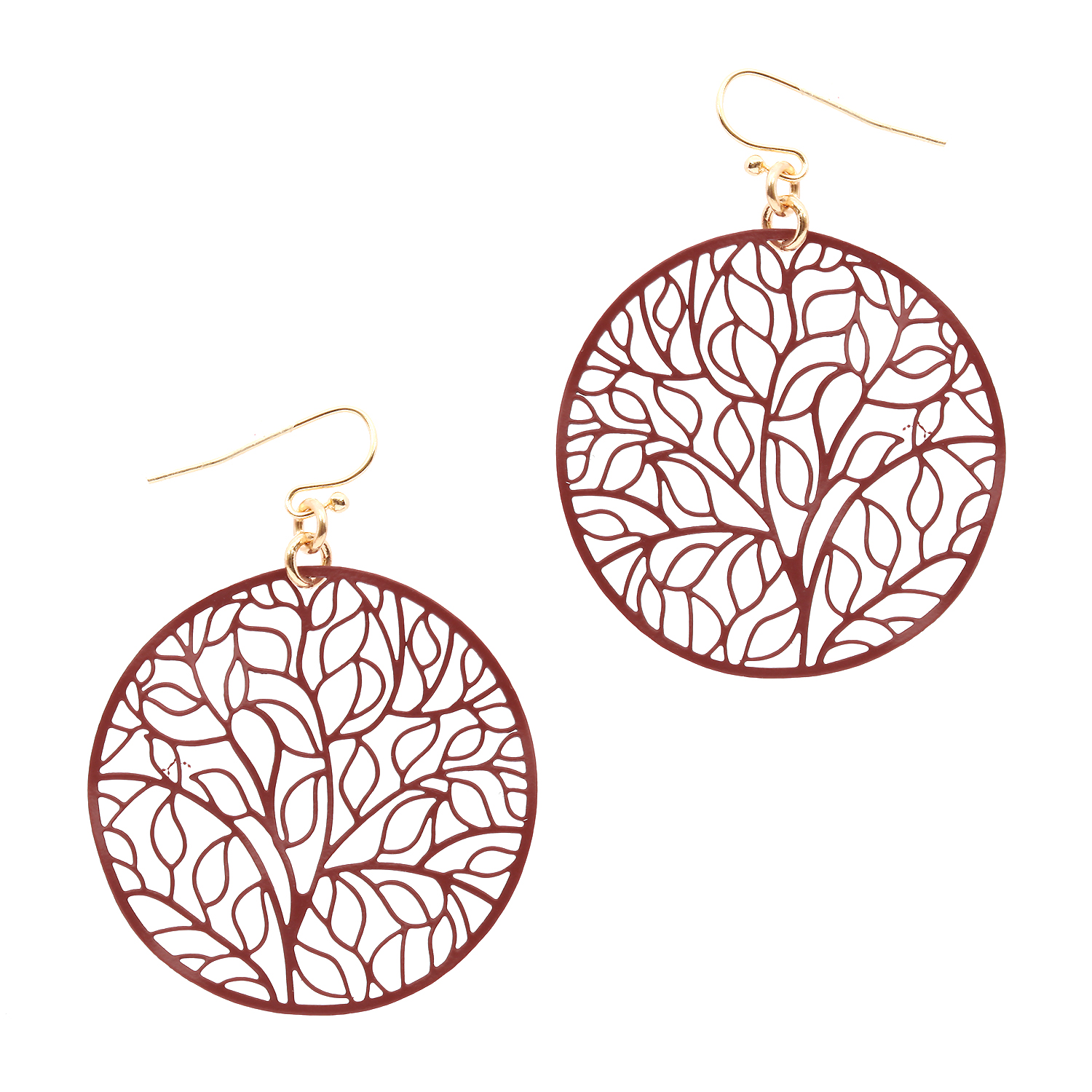 Metal filigree color rubber coated tree earring