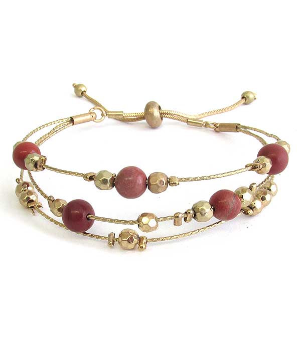 SEMI PRECIOUS STONE TRIPLE WIRE PULL TIE FRIENDSHIP BRACELET