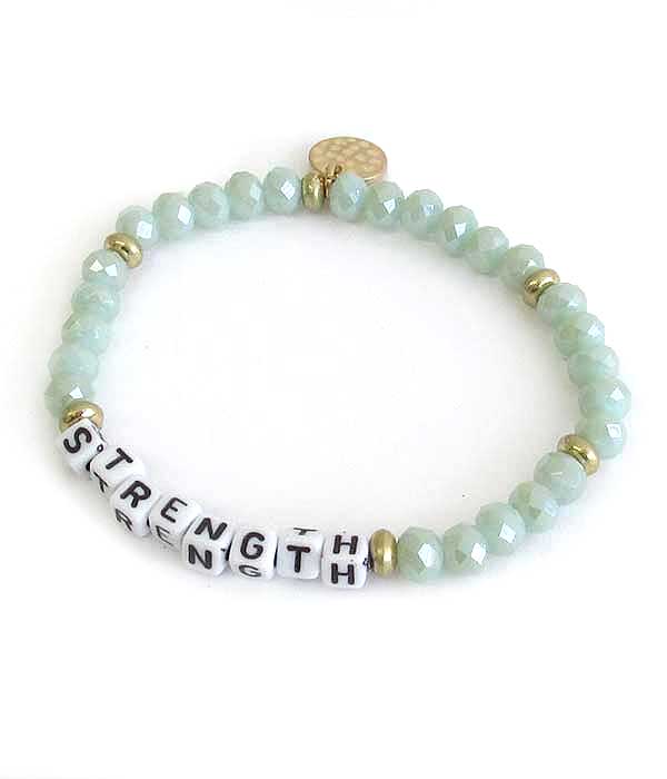 WORD BLOCK FACET STONE STRETCH BRACELET - STRENGTH