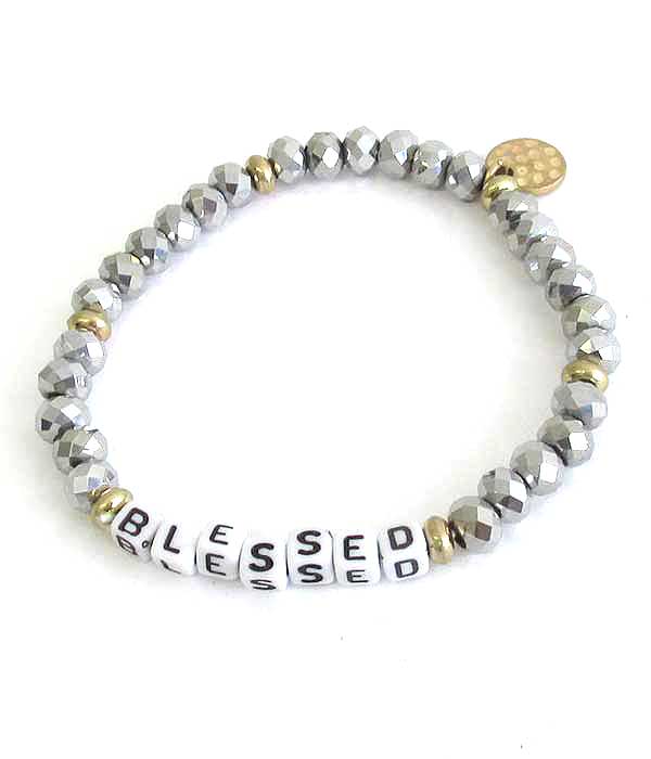 WORD BLOCK FACET STONE STRETCH BRACELET - BLESSED