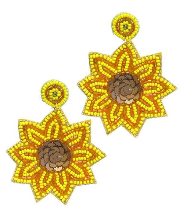 MULTI SEEDBEAD AND SEQUIN SUNFLOWER EARRING