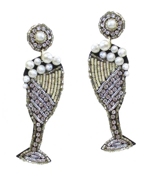 HANDMADE MULTI SEEDBEAD CHAMPAGNE GLASS EARRING