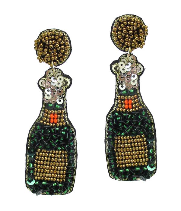 HANDMADE MULTI SEEDBEAD CHAMPAGNE BOTTLE EARRING