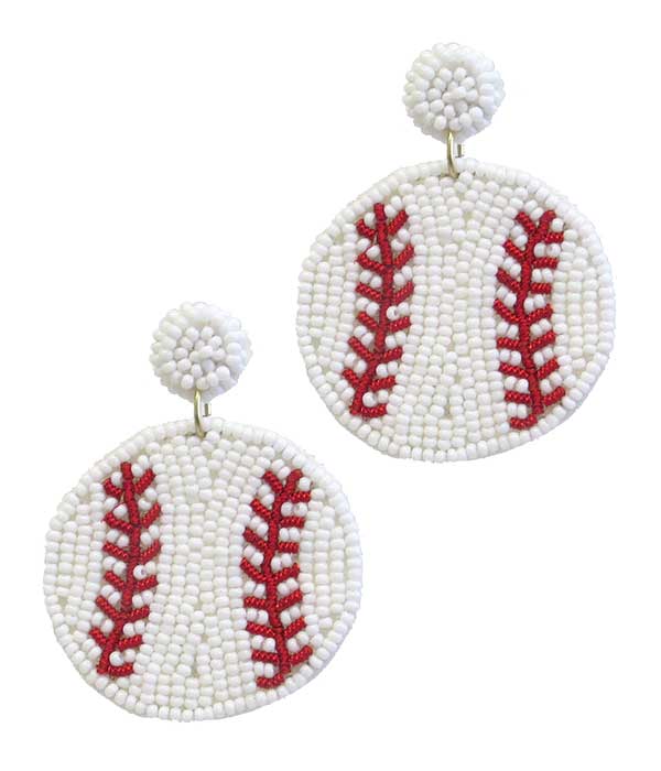 HANDMADE MULTI SEEDBEAD BASEBALL EARRING