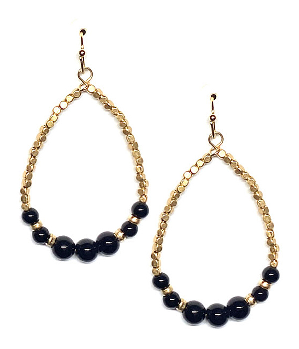 Semi precious stone and metal seedbead teardrop earring