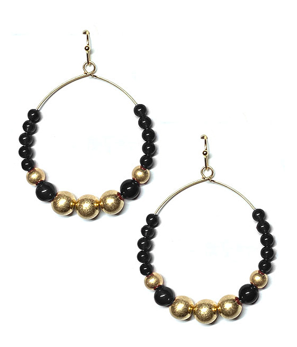 Semi precious stone and metal ball mix wire hoop earring