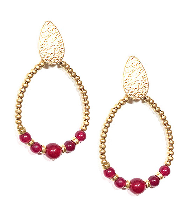 Semi precious stone and metal seedbead teardrop earring