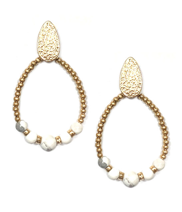 Semi precious stone and metal seedbead teardrop earring