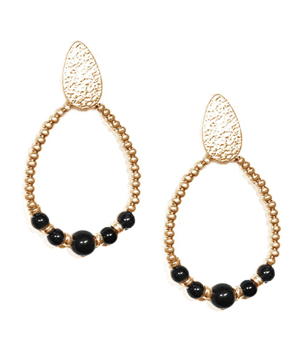 Semi precious stone and metal seedbead teardrop earring