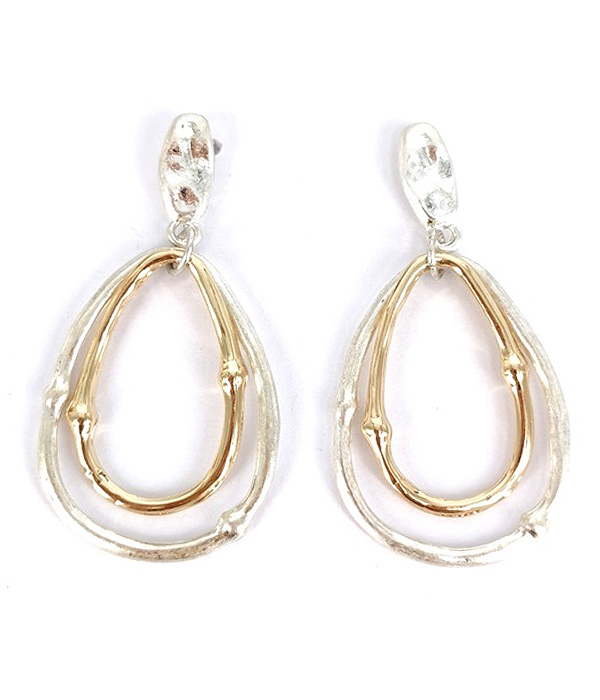 BAMBOO TEXTURE DOUBLE TEARDROP HOOP EARRING