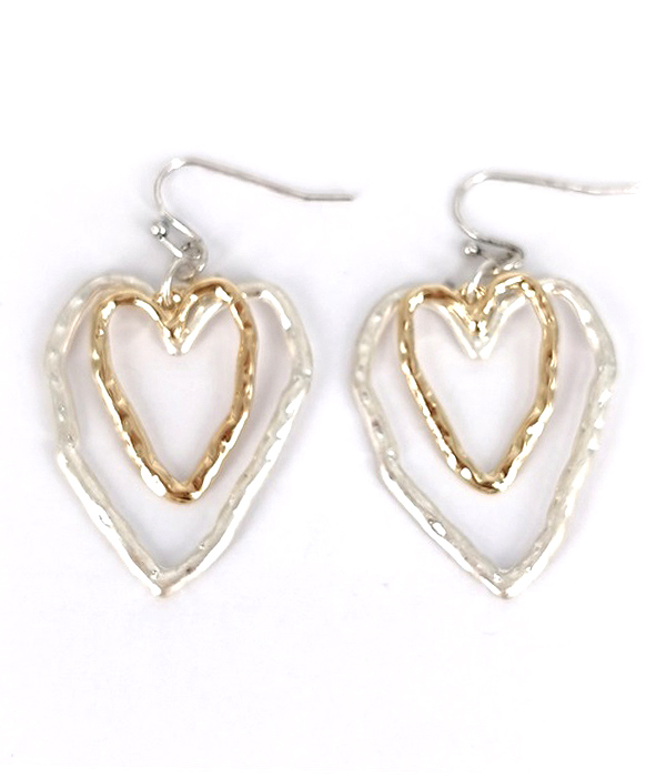 Hammered metal double heart earring
