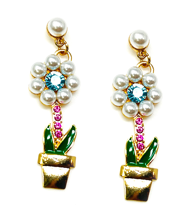 Garden theme epoxy crystal earring - flower