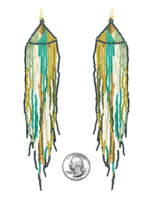 Handmade multi seedbead long tassel drop earring