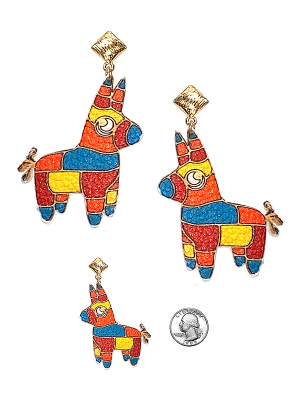 CHRISTMAS THEME PINATA BURRO DONKEY LEATHER EARRING