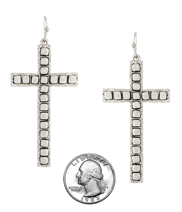 METAL BEAD STUD CROSS EARRING