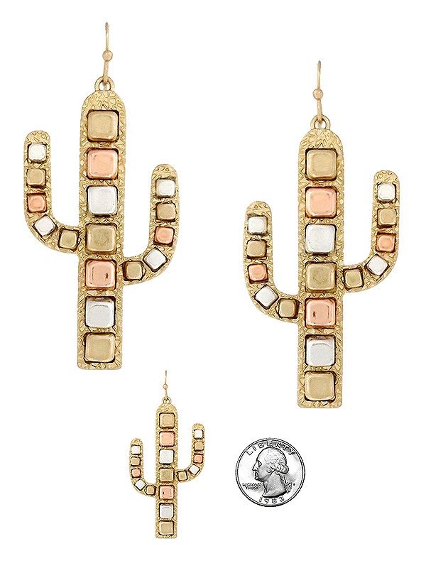 Metal bead stud cactus earring