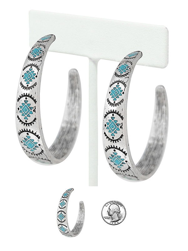 NAVAJO THEME METAL HOOP EARRING