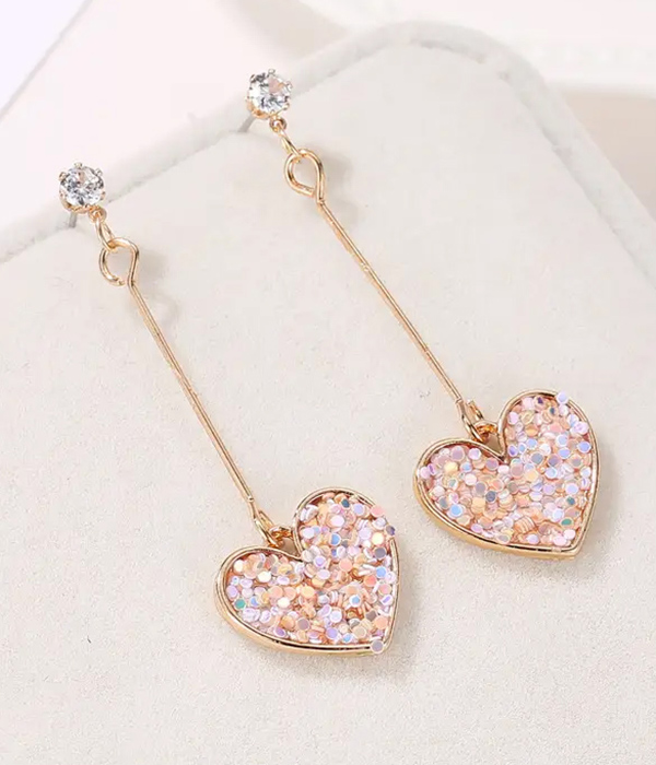 Sparkling heart drop earring