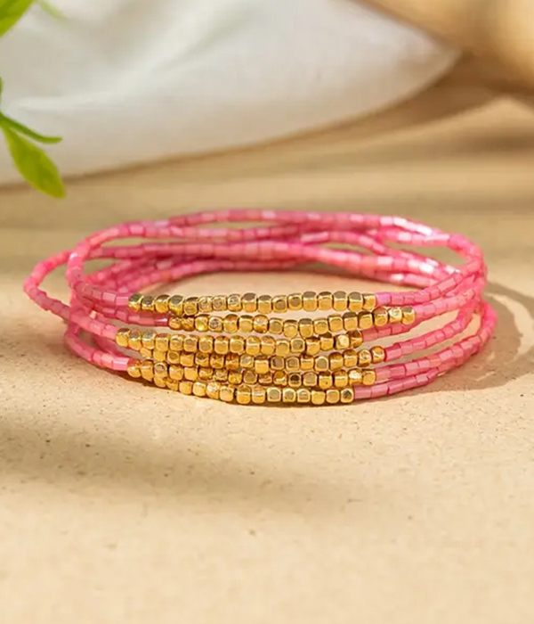 Multi seedbead 6 piece stretch bracelet set