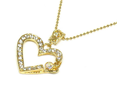 Crystal heart and small dangling heart on side necklace