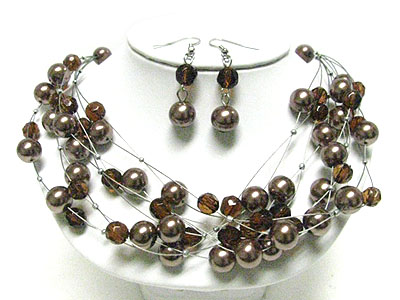 Glass and metal ball multi wire necklace set